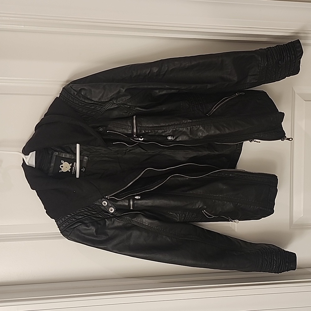 XL Black Polyurethane Bomber Style Hoodie